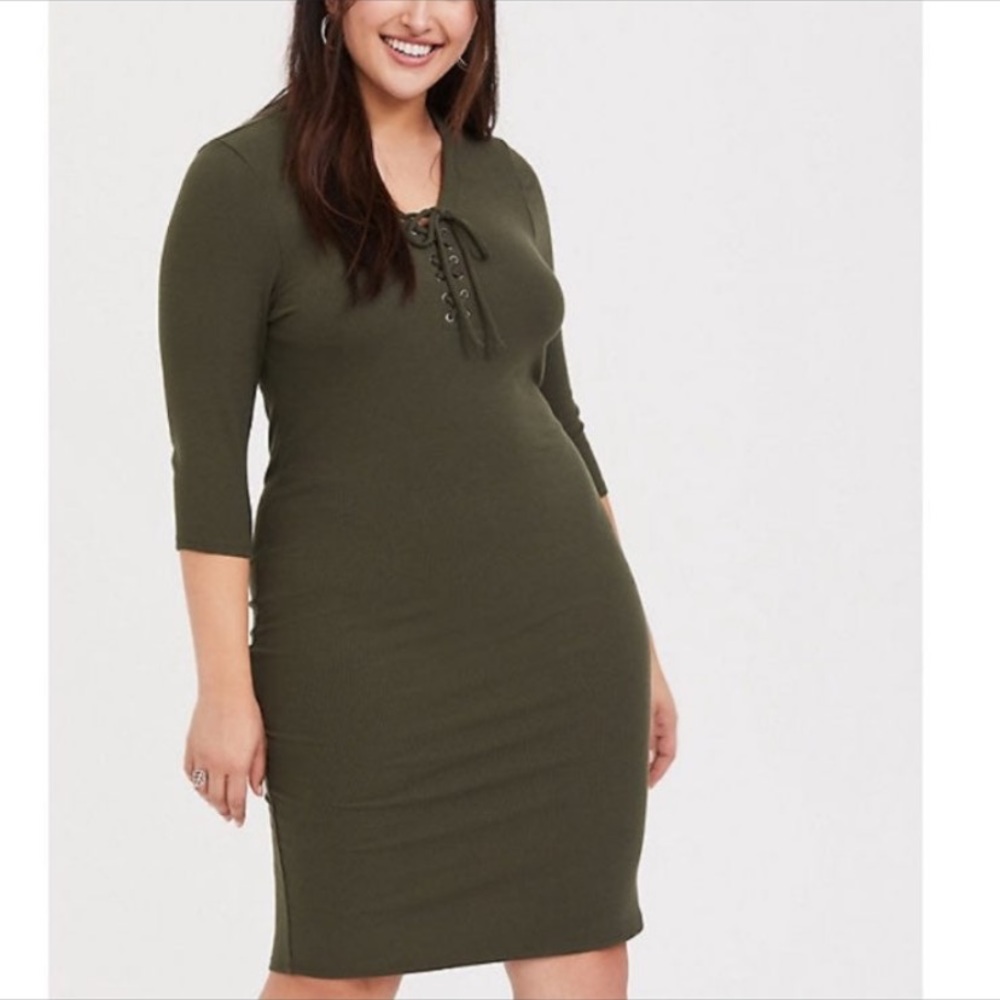 Ribbed lace up bodycon dress